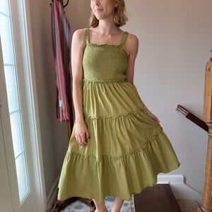 Dress Forum Olive Green Smocked Midi Dress